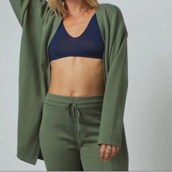 Lunya Cozy Cotton Silk Button Front Longline Cardigan Hunter Green L/XL NWOT